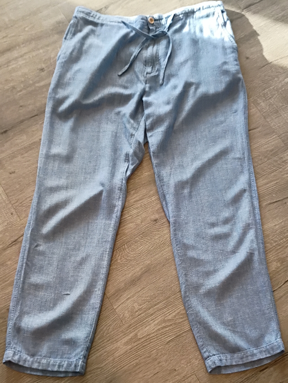 Linen/Viscose Light Blue Casual Drawstring Pants 34-36" Waist 30" Inseam